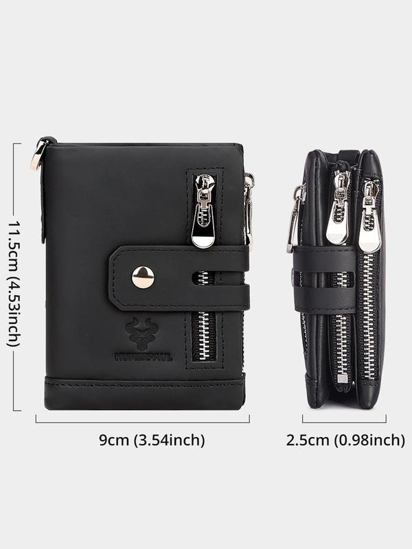 Men's Summer Fashion Plain Nylon Zipper Short Wallet, Summer 2024 Casual Trendy Cowhide Leather Card Holder, Male Simple All-match Multi Function Money Bag