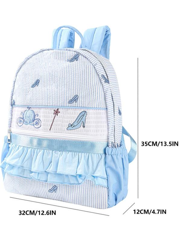 Cartoon Embroidery Ruffle Hem Backpack, Casual Versatile Backpack for Women & Girls, Fashionable Backpack for Daily Use