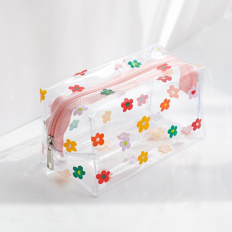 Transparent Makeup Bag, Summer Floral Pattern Clear Cosmetic Bag with Zip, Portable Makeup Organizer Pouch, Multifunctional Waterproof Toiletry Bag