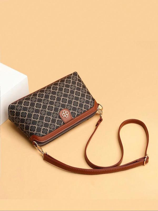 Women's Fashionable All Over Print Zipper Crossbody Bag, Casual PU Leather Shoulder Bag for Daily Used, Trendy Versatile High-quality Daily Commuting Bag