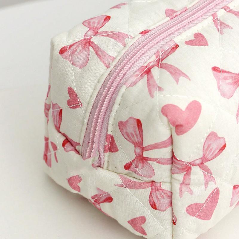 1Pc Cute Heart &Bowknot Pattern Multifunctional Checkerboard Makeup Bag,Sanitary Bag,Coin Bag ,Pink Square Cosmetic Bag Large Capacity Make Up Bag Large Capacity For Travel,Makeup Bag Makeup Pouch Skincare Bag Toiletry Bag Packing Cubes,Travel