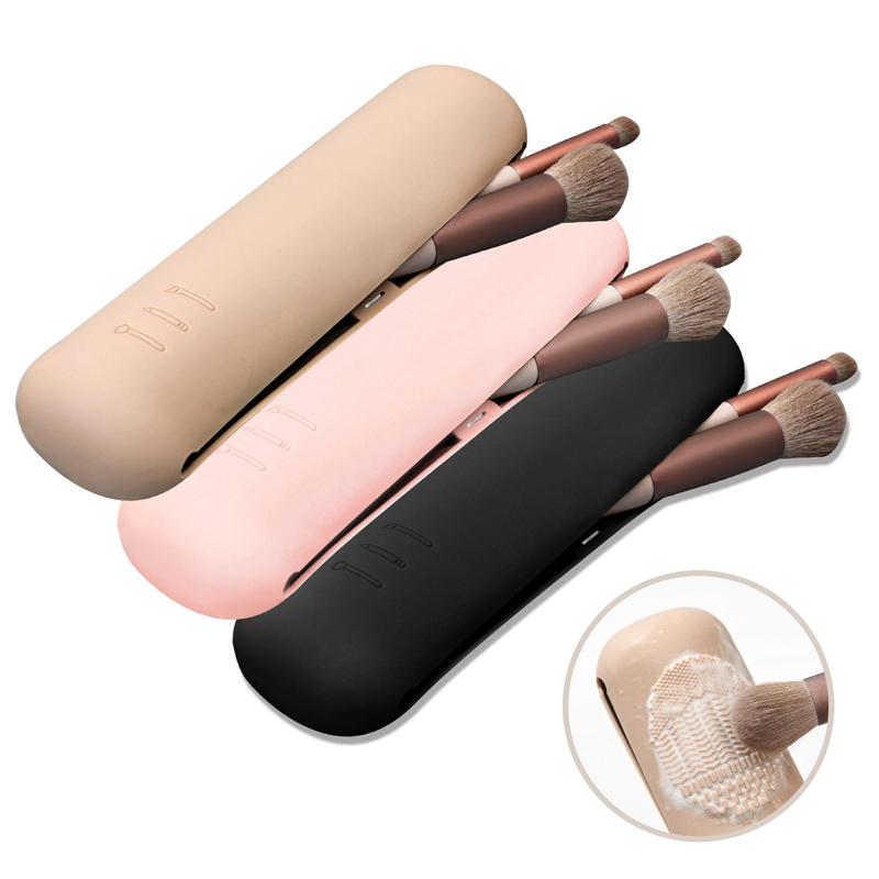 Portable Makeup Brush Holder, Silicone Makeup Brush Holder, Travel Cosmetic Organizer for Women