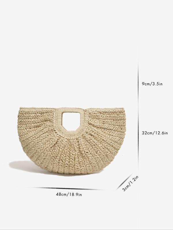 Women's Summer 2024 Casual Plain Straw Tote Bag, Fall New Large Capacity Handbag for Travel & Daily Use, Casual Trendy Versatile High-quality Bag for Vacation Beach