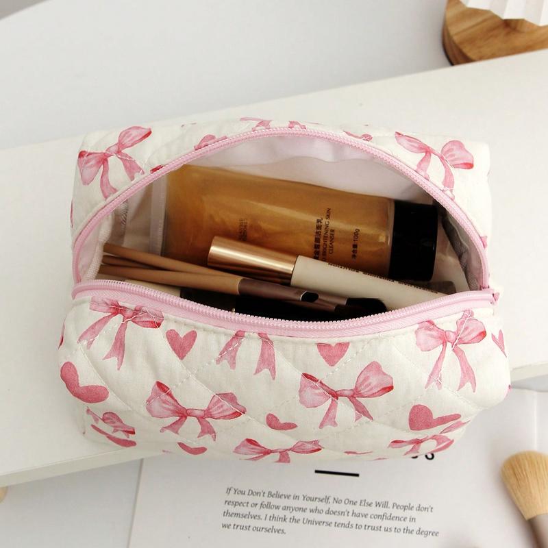 1Pc Cute Heart &Bowknot Pattern Multifunctional Checkerboard Makeup Bag,Sanitary Bag,Coin Bag ,Pink Square Cosmetic Bag Large Capacity Make Up Bag Large Capacity For Travel,Makeup Bag Makeup Pouch Skincare Bag Toiletry Bag Packing Cubes,Travel