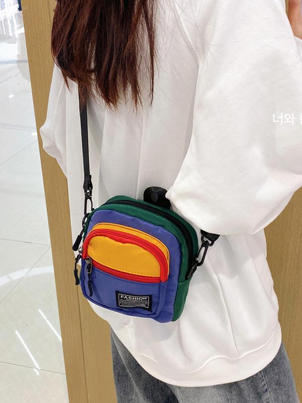 Colorblock Zipper Crossbody Purses 2024, Fashionable Sports Bag for Women, Designer Crossbody Bags, Casual Trendy Versatile High-quality Daily Commuting Bag Back To School, Girl Fashionable Shopping Bag