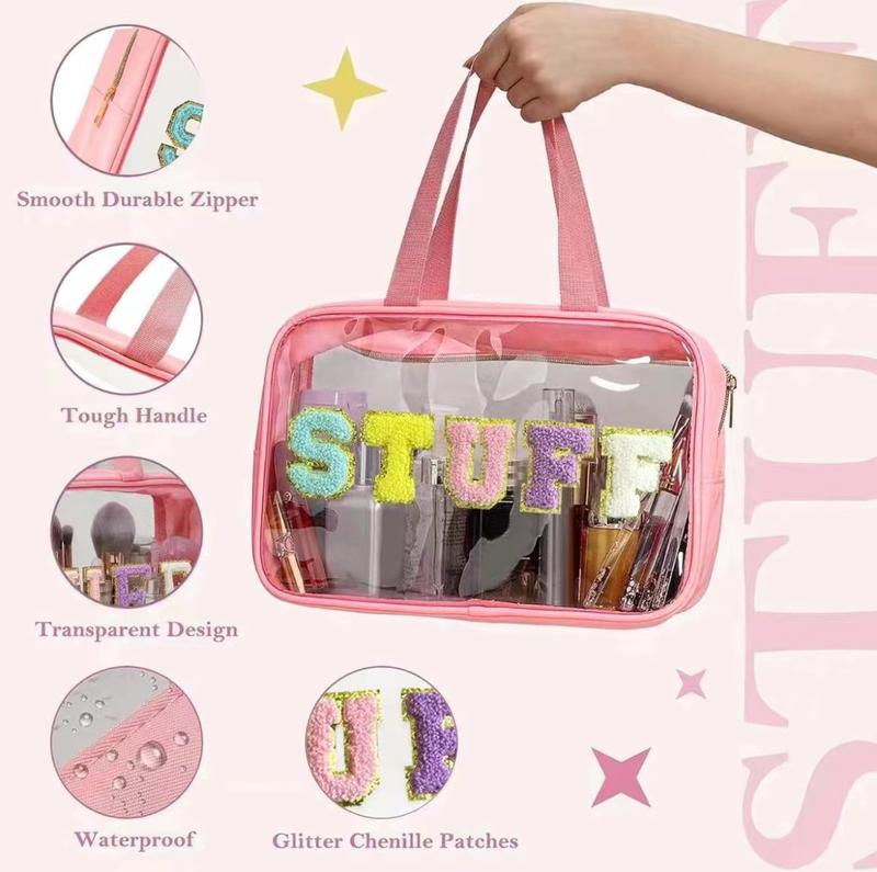 Clear Waterproof Makeup Bag,Portable Cosmetic Storage Bag,Zipper toiletry Bag for Travel,Makeup Organizer for Home,Gift for Girls,Women,Pencil Bat,Back TO school