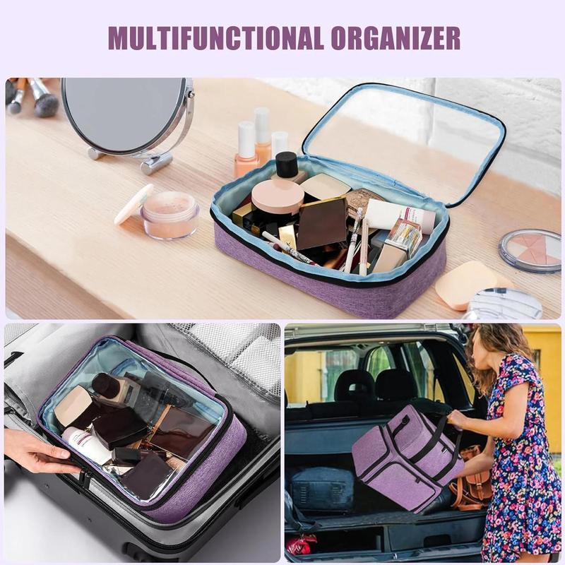 Nail Polish Organizer Bag Holds 48 Bottles(15ml 0.5 fl.oz) and a Nail Lamp, Travel Nail Polish Organizer Case with 2 Removable Cases and Tools Storage Pockets , Cosmetic Travel Cases Purple