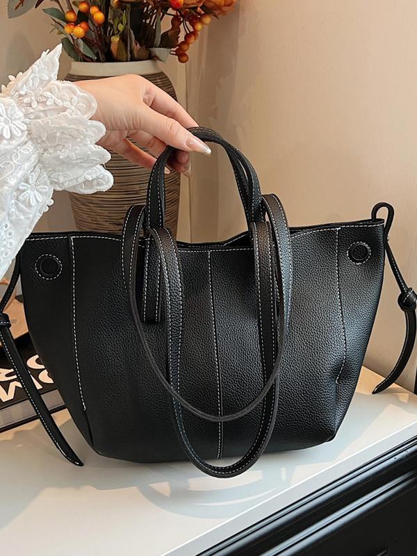 Women's Solid Color Large Capacity Shoulder Bag, Fashionable Pu Leather Handbag for Daily Used, Casual Trendy Versatile High-quality Daily Commuting Bag