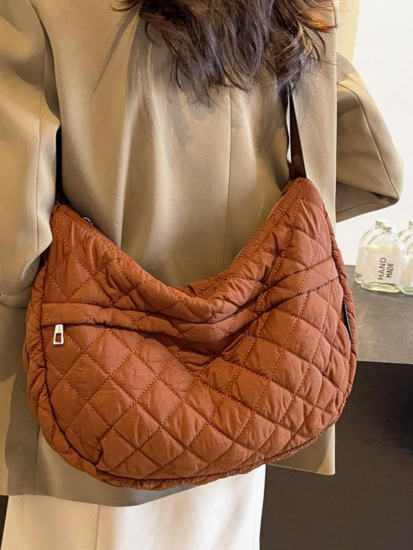 Women's Solid Color Quilted Design Crossbody Bag, Fashionable Large Capacity Shoulder Bag for Work & Daily Used, Casual Trendy Versatile High-quality Daily Commuting Bag