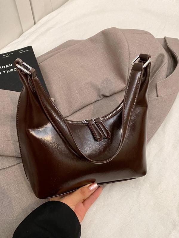 Women's Solid Color Shoulder Bag, 2024 New Style Fashionable PU Leather Hobo Bag for Daily Used, Casual Trendy Versatile High-quality Daily Commuting Bag