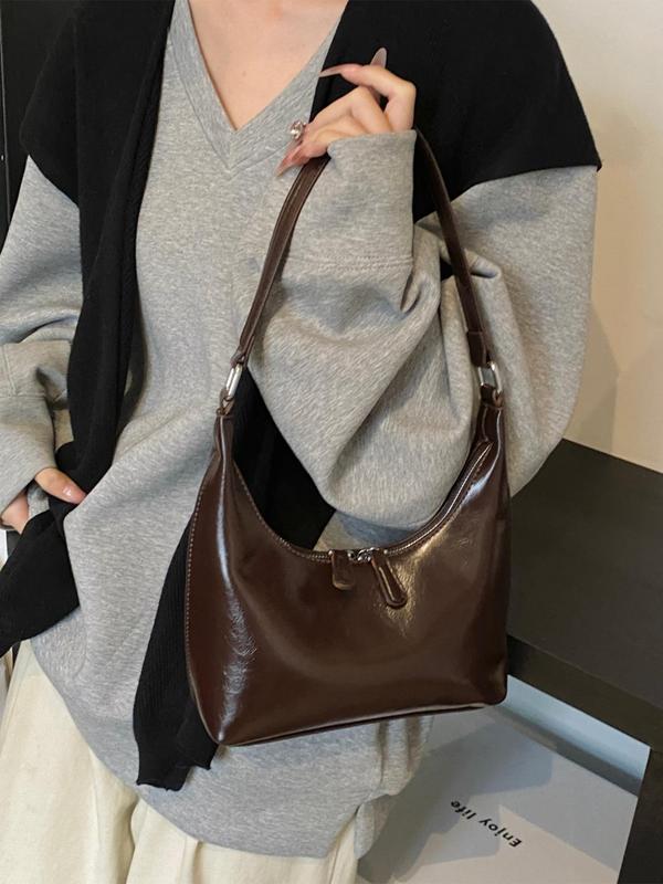 Women's Solid Color Shoulder Bag, 2024 New Style Fashionable PU Leather Hobo Bag for Daily Used, Casual Trendy Versatile High-quality Daily Commuting Bag