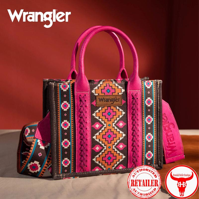 Wrangler Southwestern Print Small Canvas Crossbody - Hot Pink versatile handbag