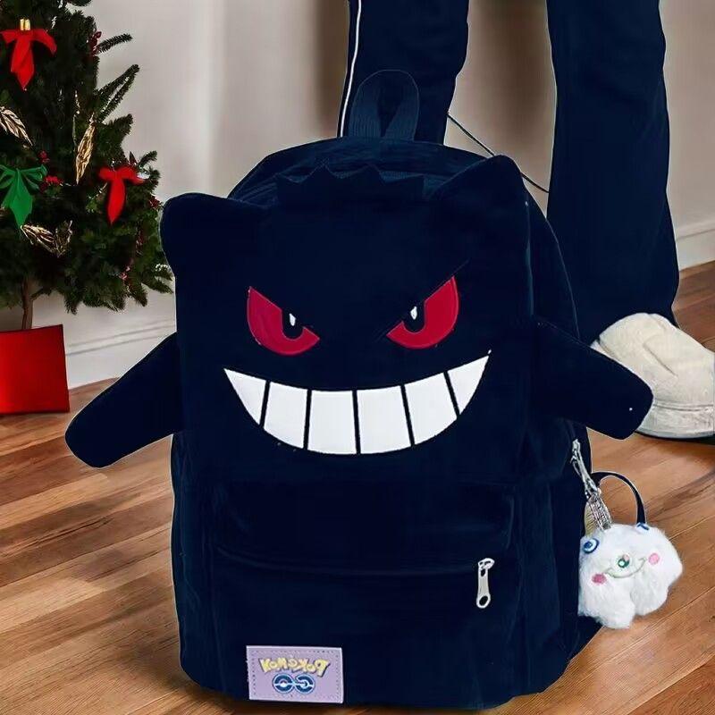 Shangxin Geng Ghost Black Plush Backpack Couple Male and Female Student Schoolbag Cartoon Cartoon Casual Backpack Large Capacity