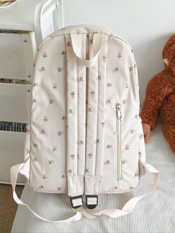 Cute Floral Pattern Backpack, Large Capacity Travel Backpacks for School, Multi-pockets Zipper Backpack for School & Travel & Back To School, Backpacks for School