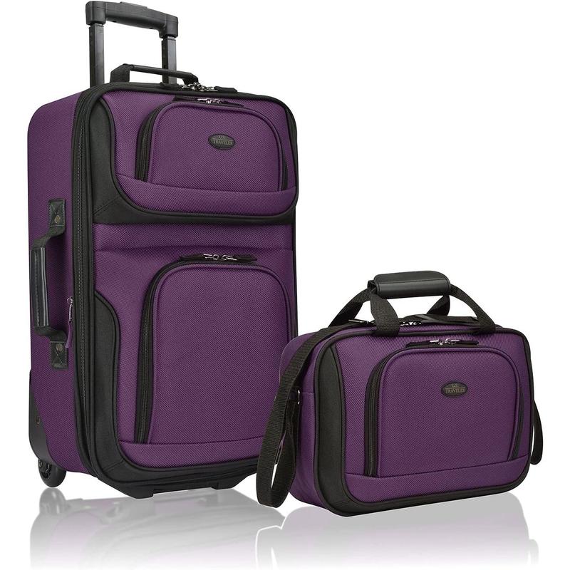 U.S. Traveler Rio Rugged Fabric Expandable Carry-on Luggage, Purple, Set