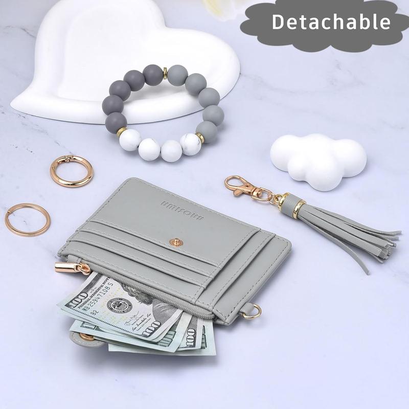 Silicone Bracelet Keychain Wallet for Women Wristlet Card Holder Slim RFID Wallet with Leather Tassel