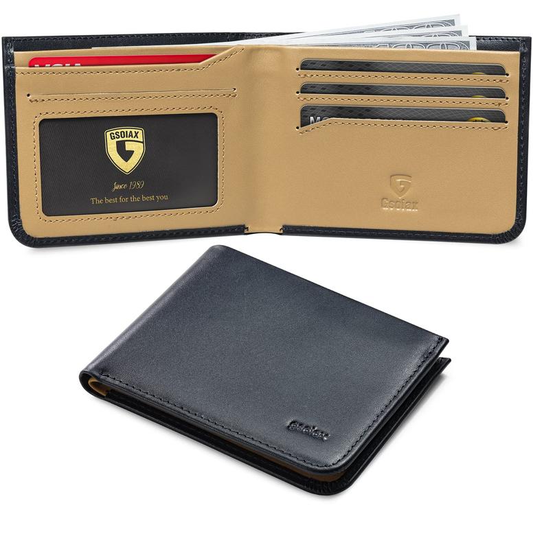 GSOIAX Bi-fold Men's Ultra-thin Cowhide Wallet RFID Blocking with Gift Box