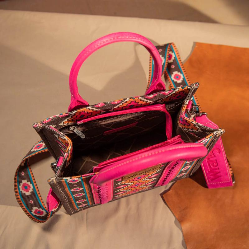 Wrangler Southwestern Print Small Canvas Crossbody - Hot Pink versatile handbag