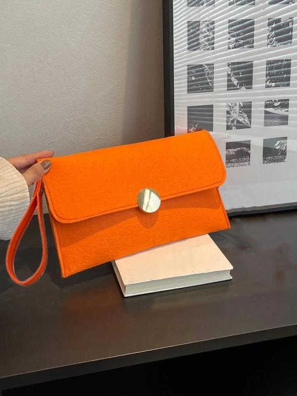 Women's Elegant Plain Color Felt Wristlet, Fashionable Simple Design Envelope Wristlet, Casual Trendy Versatile High-quality Daily Commuting Bag