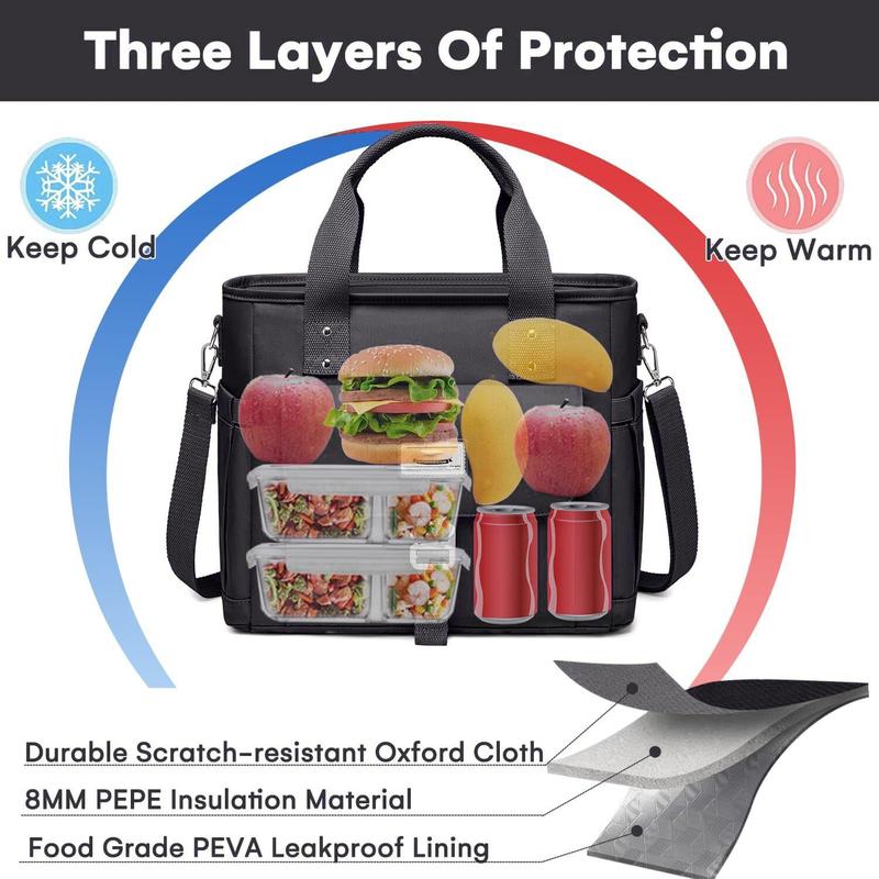 Halloween Essentials!Go in Style & Insulated Anytime!!Insulated Lunch Bag for Men Women,Leak Proof Lunch Box for Work,Extra Large Lunch Tote Bag With Removable Shoulder Strap with Side Pockets,Reusable Lunch Cooler Purse For Picnic Hiking