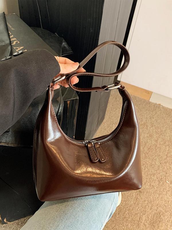 Women's Solid Color Shoulder Bag, 2024 New Style Fashionable PU Leather Hobo Bag for Daily Used, Casual Trendy Versatile High-quality Daily Commuting Bag