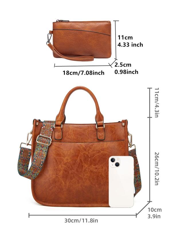 Women's Vintage Large Capacity Tote Bag & Wallet, Fashionable Pu Leather Shoulder Bags Sets, Casual Trendy Versatile High-quality Daily Commuting Bag Set