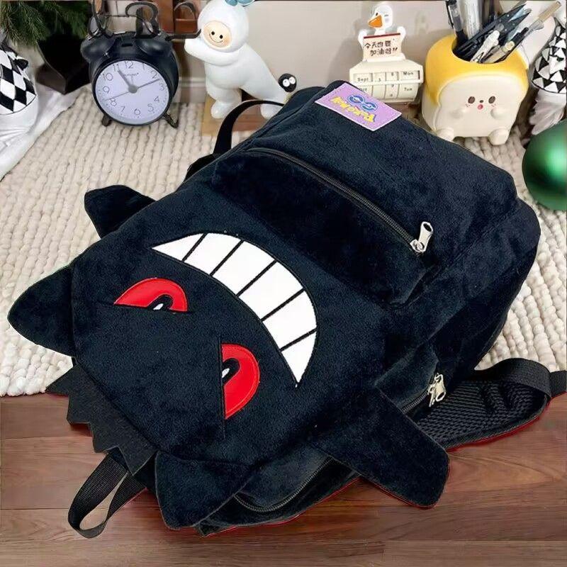 Shangxin Geng Ghost Black Plush Backpack Couple Male and Female Student Schoolbag Cartoon Cartoon Casual Backpack Large Capacity