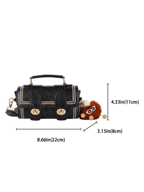 Women's Elegant Vintage Boston Bag with Cute Charm, Trendy Retro Handbag & Crossbody Bag with Ethnic Graphic Strap, Chic All-match Handbag for Daily Use