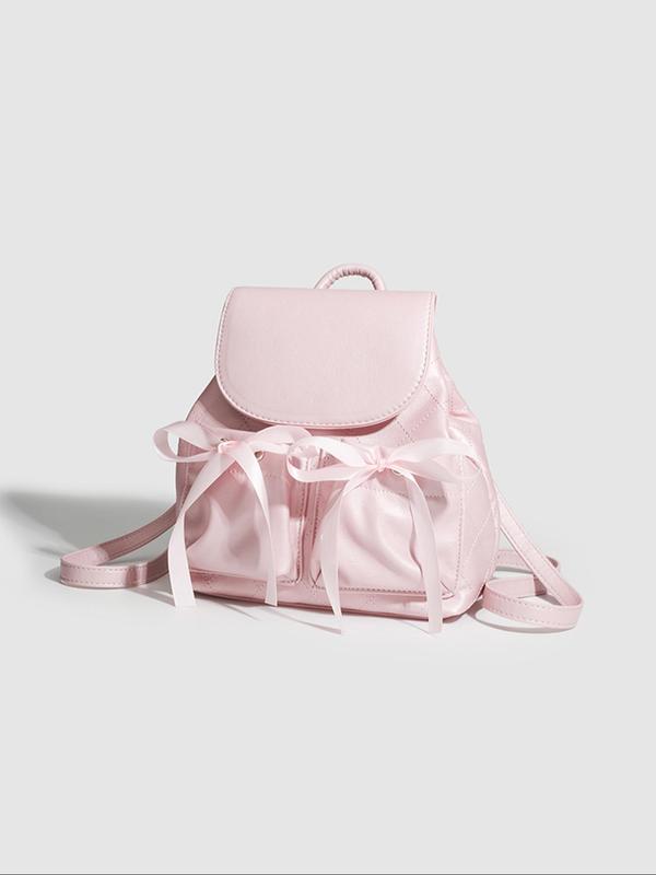 Women's Cute Bow Decor Backpack, Fashionable PU Leather Backpack for Daily Used, Casual Trendy Versatile High-quality Daily Commuting Bag