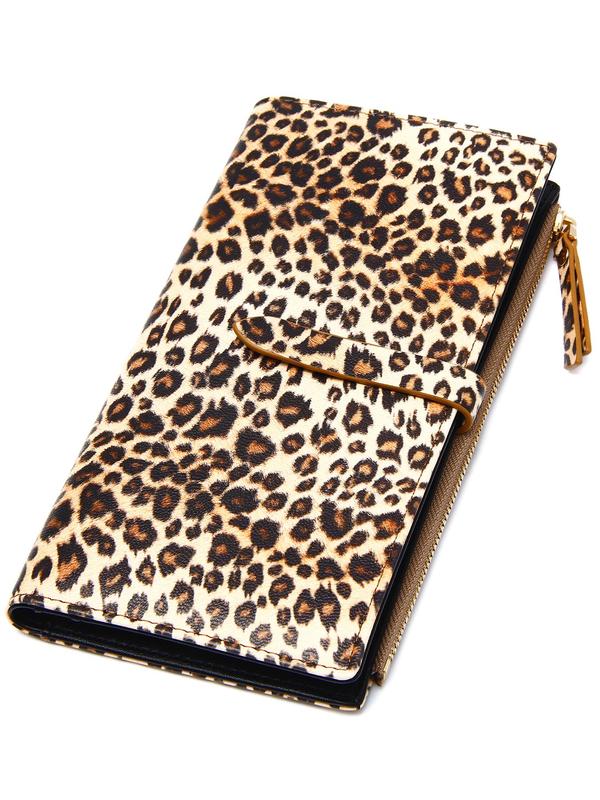 Women's Boho Style All Over Floral  Leopard Pattern Long Wallet, Casual Multi Card Slot Zipper Wallet, Fashionable Card Holder for Daily Use