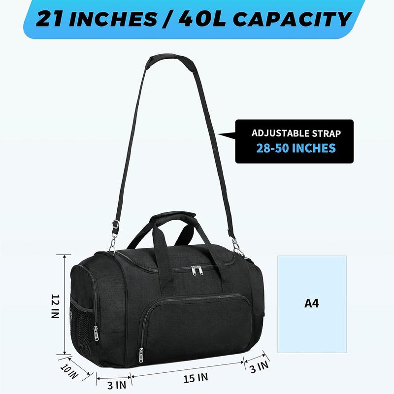 Duffle Bag for Travel - 40L 21 Inches Duffel Bag Small Duffle Bag for Men Weekender Bag with Water Bottle Pocket for Travel  - Black