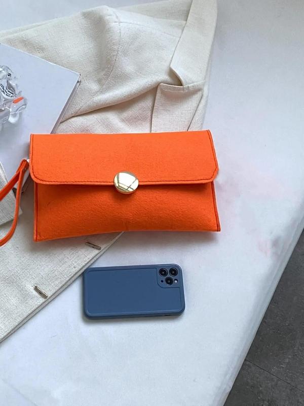 Women's Elegant Plain Color Felt Wristlet, Fashionable Simple Design Envelope Wristlet, Casual Trendy Versatile High-quality Daily Commuting Bag