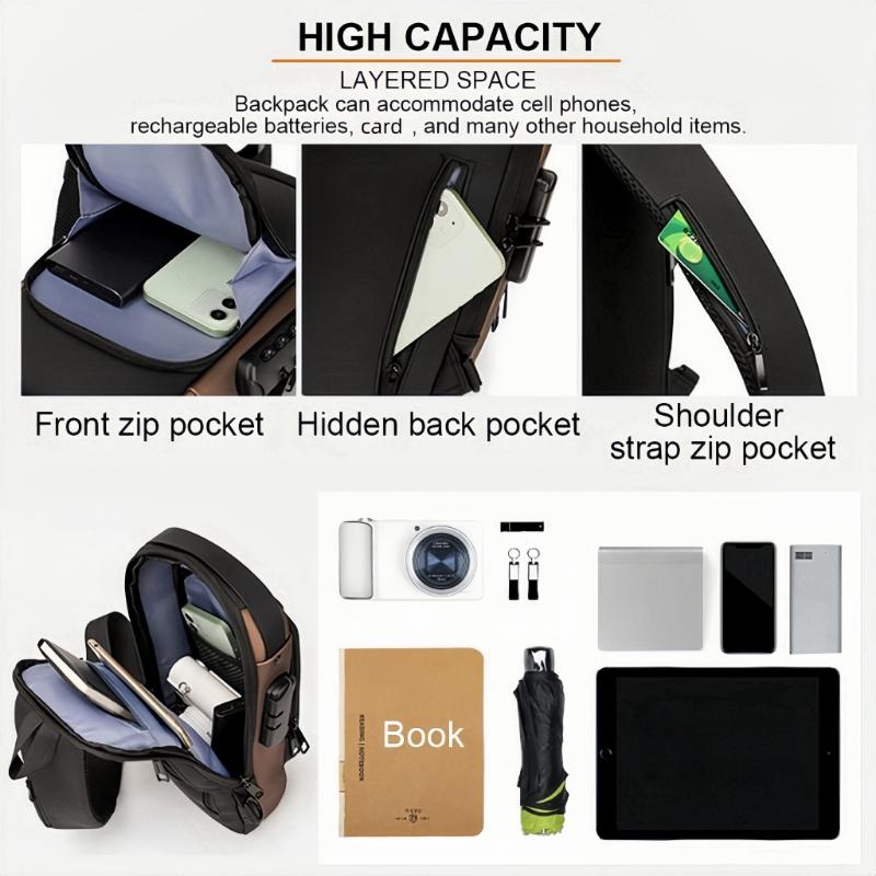 1pc Multi-functional Trendy Sling Bag With Password Lock, Travel Sport Chest Bag, Durable Crossbody Bag For Hanging Out & Daily Commute, Perfect For Men Women