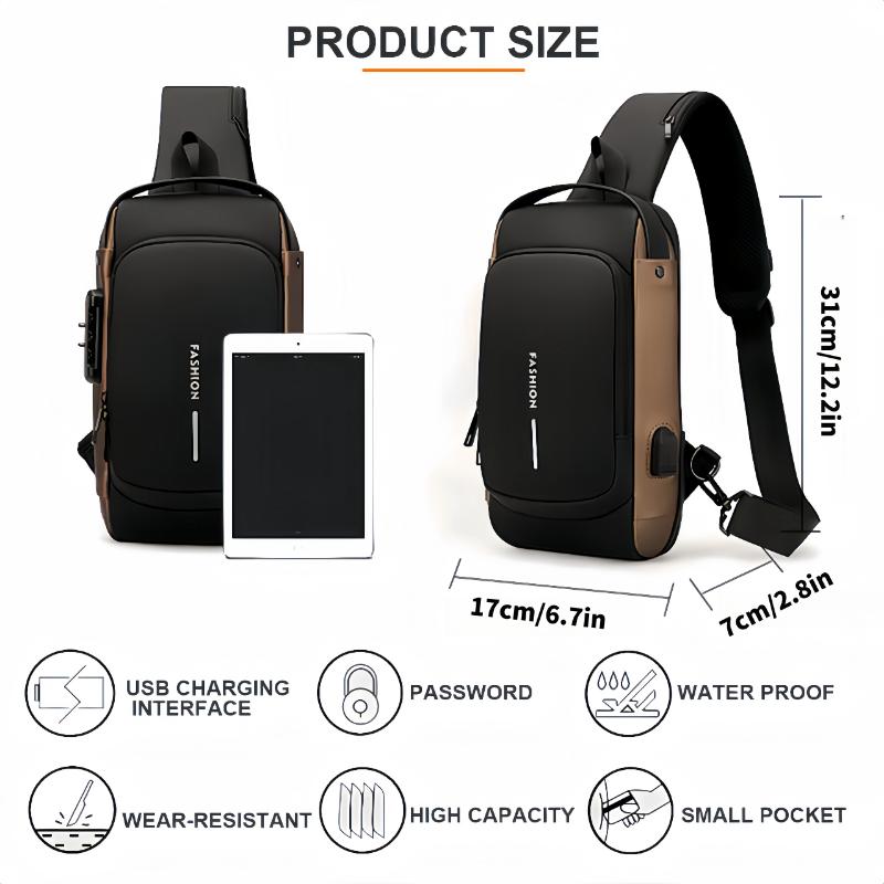 1pc Multi-functional Trendy Sling Bag With Password Lock, Travel Sport Chest Bag, Durable Crossbody Bag For Hanging Out & Daily Commute, Perfect For Men Women