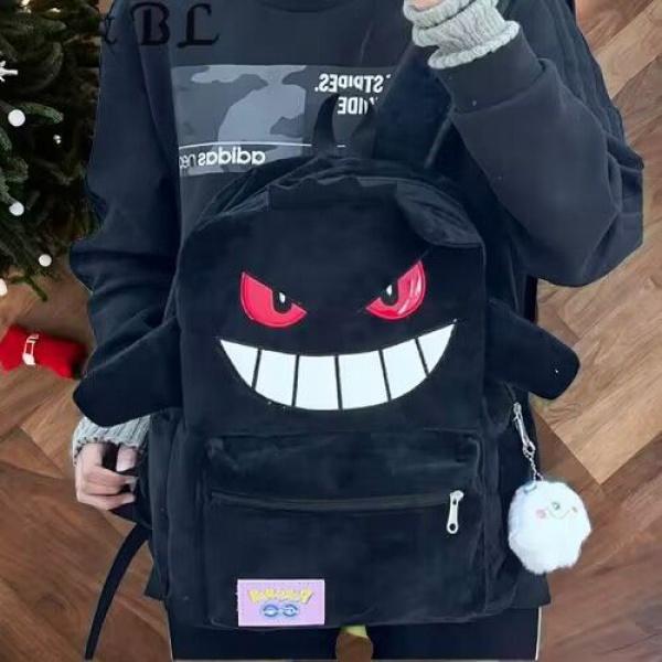 Shangxin Geng Ghost Black Plush Backpack Couple Male and Female Student Schoolbag Cartoon Cartoon Casual Backpack Large Capacity