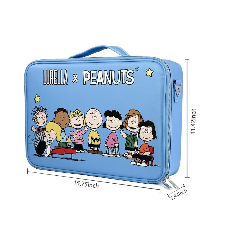 Lurella x Peanuts Makeup Bag with Customizable Dividers and Carrying Strap, Blue