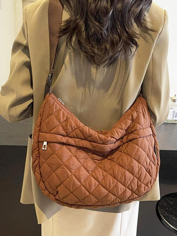 Women's Solid Color Quilted Design Crossbody Bag, Fashionable Large Capacity Shoulder Bag for Work & Daily Used, Casual Trendy Versatile High-quality Daily Commuting Bag