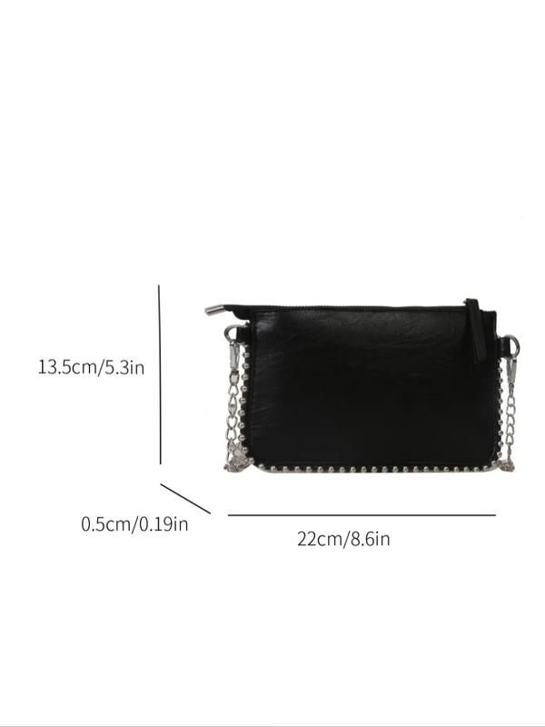 Women's Solid Color Studded Decor Crossbody Bag, Fashionable Pu Zipper Shoulder Bag for Daily Used, Casual Trendy Versatile High-quality Daily Commuting Bag, Girl Fashionable Shopping Bag