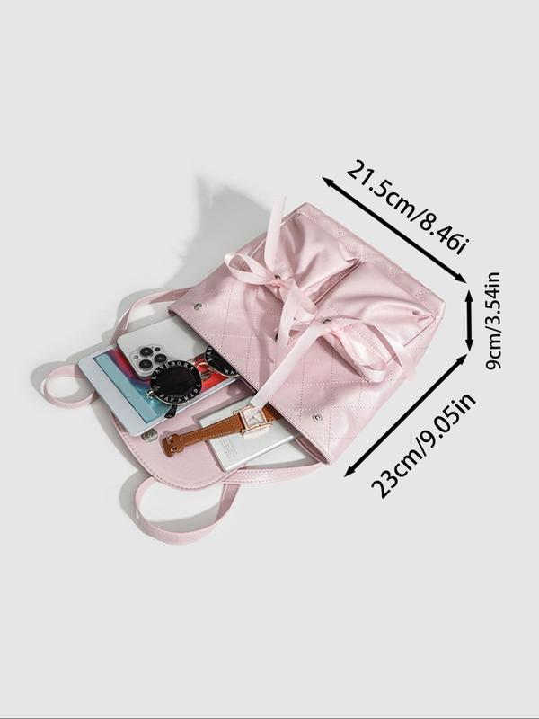 Women's Cute Bow Decor Backpack, Fashionable PU Leather Backpack for Daily Used, Casual Trendy Versatile High-quality Daily Commuting Bag