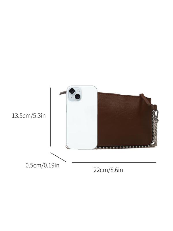 Women's Solid Color Studded Decor Crossbody Bag, Fashionable Pu Zipper Shoulder Bag for Daily Used, Casual Trendy Versatile High-quality Daily Commuting Bag, Girl Fashionable Shopping Bag