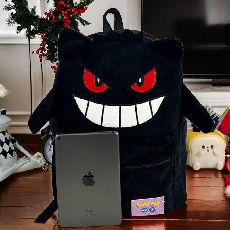 Shangxin Geng Ghost Black Plush Backpack Couple Male and Female Student Schoolbag Cartoon Cartoon Casual Backpack Large Capacity