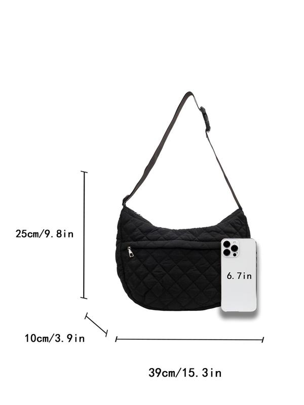 Women's Solid Color Quilted Design Crossbody Bag, Fashionable Large Capacity Shoulder Bag for Work & Daily Used, Casual Trendy Versatile High-quality Daily Commuting Bag