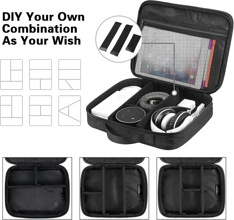 Organizer Bag, Large Travel Storage Bag Sturdy Tool Case with Handle for Cellphone Cord Electronics Accessories, Carrying Tech Bag for IPad (Up to 12.9inch), Powerbank, Hard Drive, Black