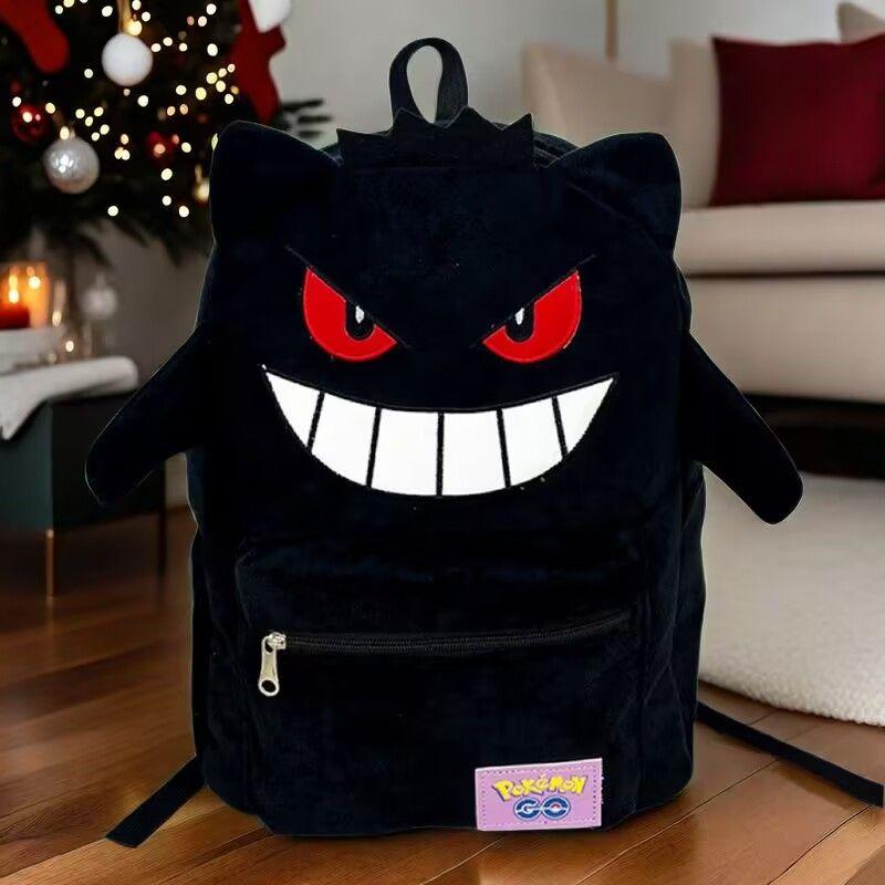 Shangxin Geng Ghost Black Plush Backpack Couple Male and Female Student Schoolbag Cartoon Cartoon Casual Backpack Large Capacity