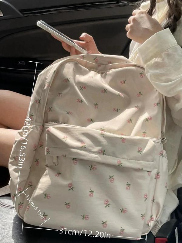 Cute Floral Pattern Backpack, Large Capacity Travel Backpacks for School, Multi-pockets Zipper Backpack for School & Travel & Back To School, Backpacks for School