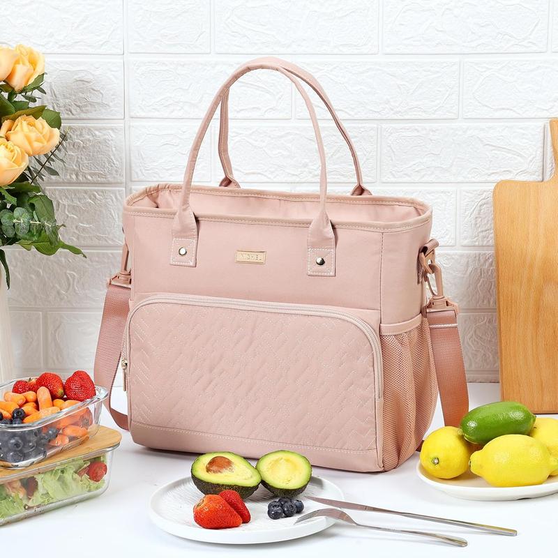 Lunch Box Large Capacity Lunch Bag for Women with Adjustable Shoulder Strap, Lunch Leak-proof Insulated Thermal Compartment, for Office Work Picnic Travel, Pink