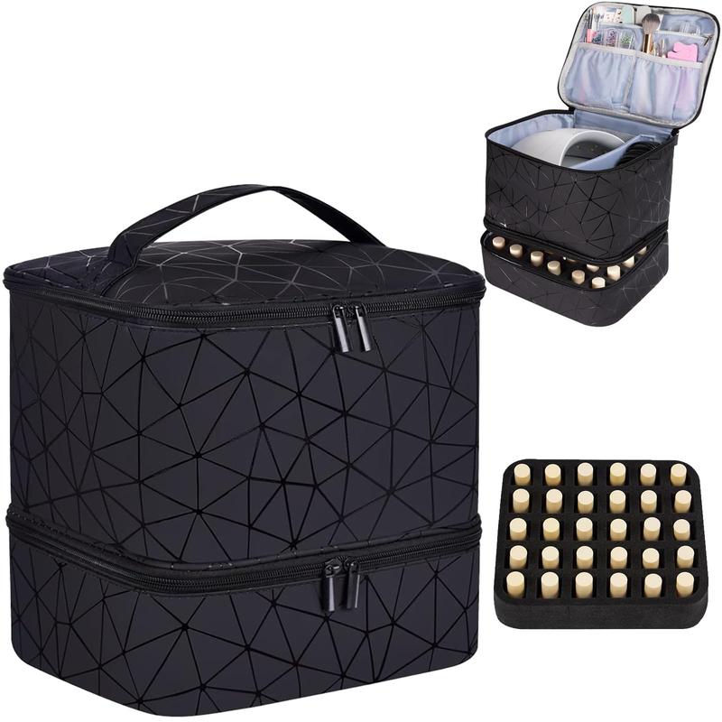 Storage Bag. PU Leather Portable Nail Polish Organizer and Nail Lamp Case. Can Holds 30+ Bottles and a Lamp. Carrying Case with Manicure Tools Storage Bag for Nail Supplies.