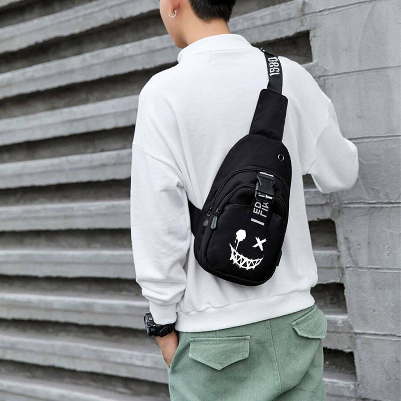 Men Chest Bag Casual Crossbody Bag Multi-Functional Shoulder Bag With USB Charging Port College Bag Fathers Day Gifts Summer Dad Halloween Gifts For Men Fall Christmas Scream Men Bag Belt Bag Travel Bag Sling Bag For Men