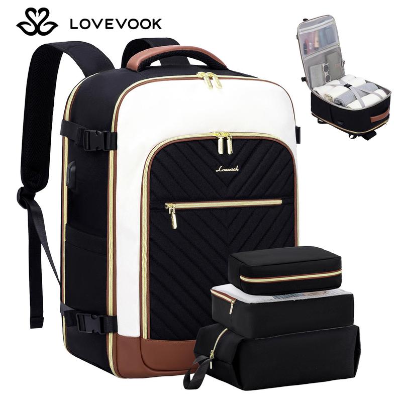 LOVEVOOK Christmas Travel Backpack for Women Fits 17.3 Laptop , Personal Item Travel Bag With 3 Packing Cubes, Large Travel Backpack Carry on Flight Approved. Gift for Christmas.