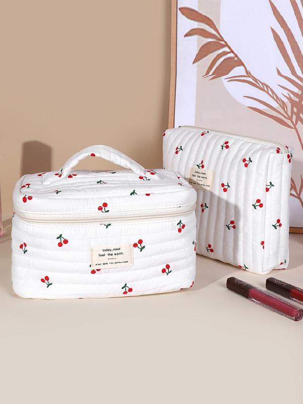 Simple Summer Elegant Flower Pattern Makeup Bags for Women, 2024 Lovely Portable Large Capacity Cosmetic Storage Bags, Zipper Kawaii Travel Bag for Travel Use